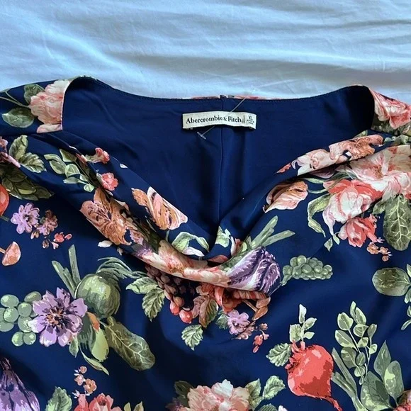 Abercrombie & Fitch Floral Asymmetric Hem Midi Dress Wedding Guest sz XL NWOT - Picture 13 of 13